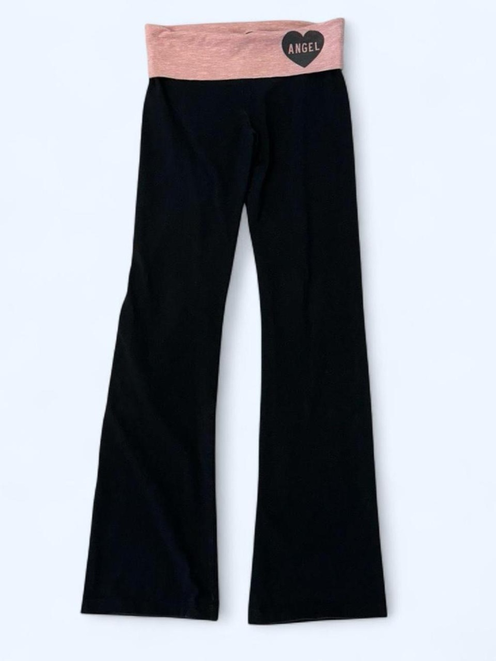 Y2K Preppy Black Flare Pink Stripe Foldover Yoga Pants by Victoria’s Secret PINK